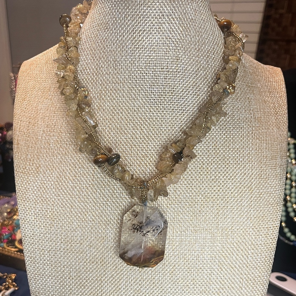 Citrine Quartz Necklace with Ghost Citrine Pendant.